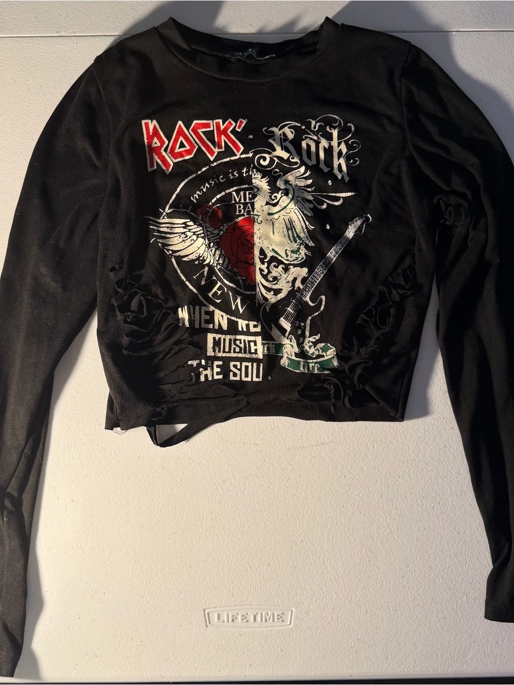 Black Graphic Rock Cropped Jacket - Unbranded